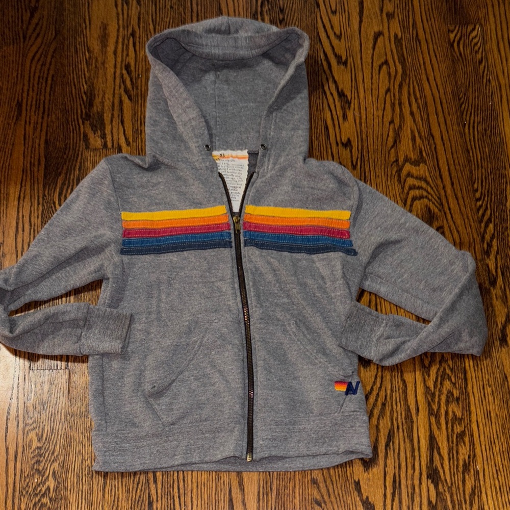 Women’s Aviator Nation Gray Hoodie with Rainbow Stripes size XS